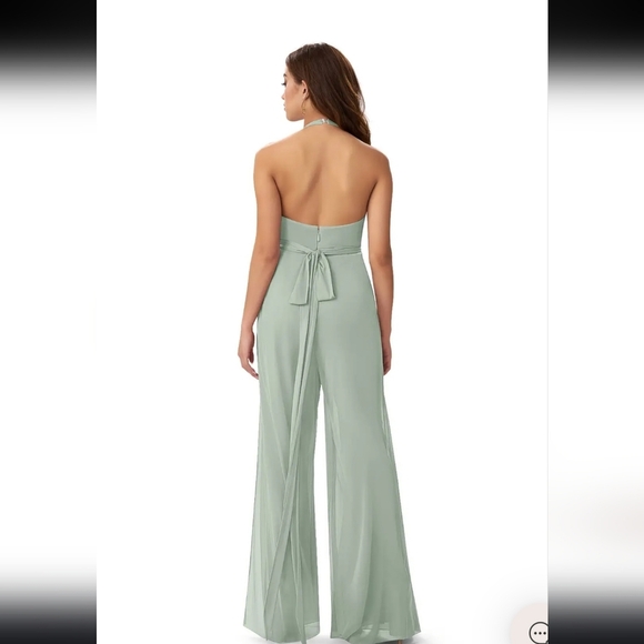 Azazie Halter Jumpsuit in Soft Green - Picture 2 of 5